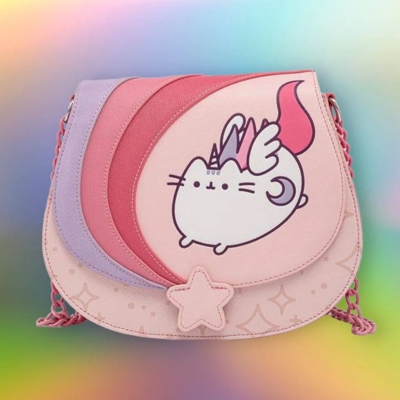 NWT Loungefly Pusheen Unicorn Ombré Chain Strap Crossbody Bag - Picture 1 of 11